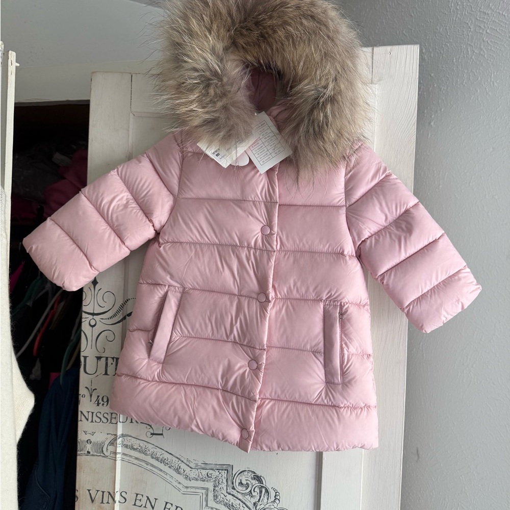 NWT Gorgeous “Freedom Day” Down Coat with Authentic Fur Trim